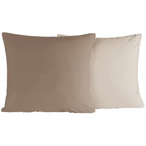 Sensei Maison Lot de 2 taies d'oreiller bicolores en percal taupe/ficelle 65x65 cm pas cher