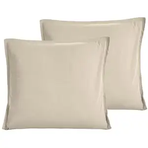 Lot de 2 taies d'oreiller en percale lavée ficelle 65x65 cm pas cher