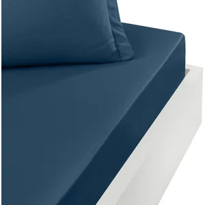 Drap housse en percale bonnet 40cm Indigo 90x200 cm pas cher