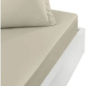 Sensei Maison Drap housse en percale bonnet 40cm Ficelle 140x190 cm pas cher