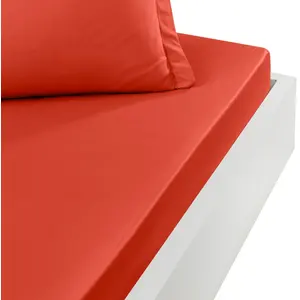 Sensei Maison Drap housse en percale lavée bonnet 30 cm terracota 160x200 cm pas cher
