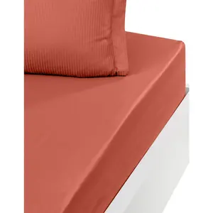 Sensei Maison Drap housse satin de coton bonnet 40 cm Terracota 180x200 cm pas cher