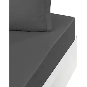 Sensei Maison Drap housse satin de coton bonnet 40 cm Anthracite 180x200 cm pas cher
