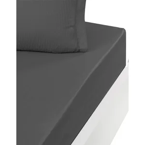 Drap housse satin de coton bonnet 40 cm Anthracite 80x200 cm pas cher