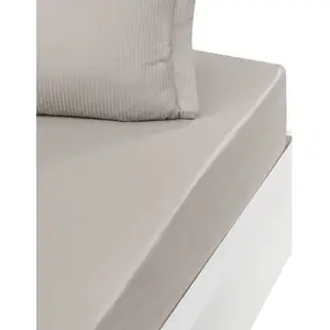 Sensei Maison Drap housse satin de coton bonnet 40 cm Taupe 160x200 cm pas cher