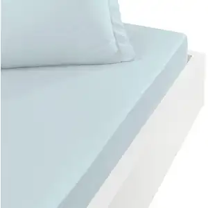 Sensei Maison Drap housse en percale de coton Bleu Arctic 140x190 cm pas cher