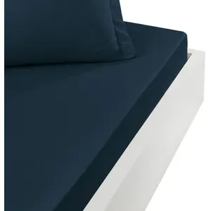 Drap housse en percale de coton Indigo 90x190 cm pas cher