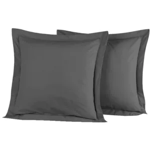 Lot de 2 taies d'oreiller en percale de coton anthracite 65x65 cm pas cher