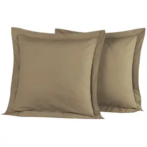 Lot de 2 taies d'oreiller en percale de coton taupe 65x65 cm pas cher