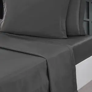 Drap plat en percale de coton anthracite 180x290 cm pas cher