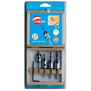 Comparateur de prix : Coffret de 4 forets hélicoïdaux avec fraisoirs bois Leman PER0020304