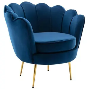 VENTE-UNIQUE Pascal Morabito - Fauteuil coquillage en velours bleu nuit dandelion de pas cher