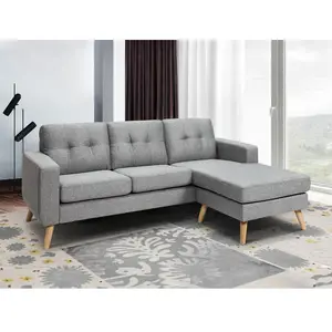 Vente-unique - Canapé d'angle réversible en tissu gris chiné bartolome pas cher