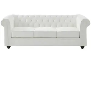 Vente-unique - Canapé 3 places en cuir de buffle blanc chesterfield