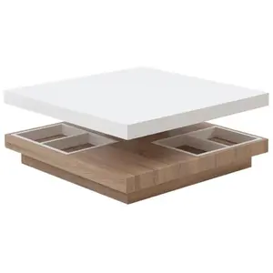 VENTE-UNIQUE Table basse FAUSTO II - Plateau pivotant - MDF laqué blanc & chêne pas cher
