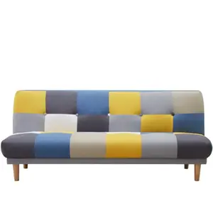 Comparateur de prix : VENTE-UNIQUE Canapé 3 places convertible clic-clac en tissu MARDAG - Patchwork gris, bleu, jaune