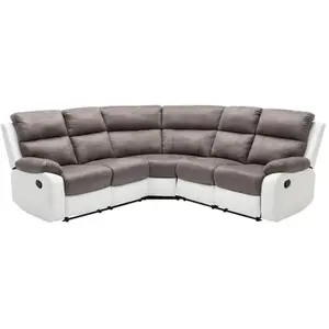 VENTE-UNIQUE Canapé d'angle relax gris et blanc en microfibre et simili TOLZANO pas cher