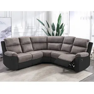 VENTE-UNIQUE Canapé d'angle relax gris et noir en microfibre et simili TOLZANO pas cher