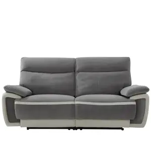 Vente-unique Canapé 3 places relax électrique en velours METTI - Gris et bandes écru pas cher