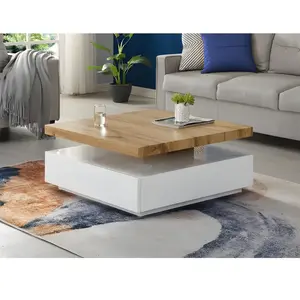 VENTE-UNIQUE Table basse KYRIA - 1 Tiroir & Plateau pivotant - MDF - Coloris : Blanc et chêne pas cher