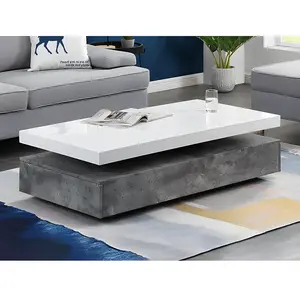 VENTE-UNIQUE Table basse FELIX - 2 Tiroirs - MDF - Coloris : Béton et blanc pas cher