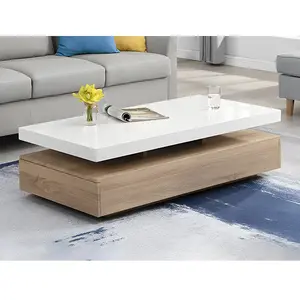 VENTE-UNIQUE Table basse FELIX - 2 Tiroirs - MDF - Coloris : Chêne et blanc pas cher