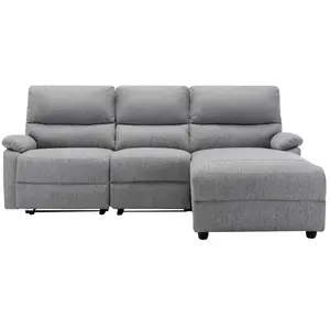 VENTE-UNIQUE Canapé d'angle relax électrique en tissu LUNANO - Gris clair - Angle droit pas cher