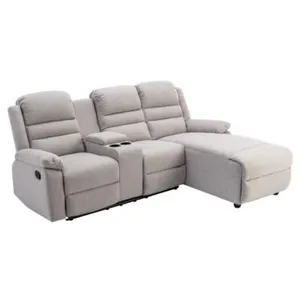 VENTE-UNIQUE Canapé d'angle droit relax en tissu beige MACEDONIA pas cher