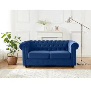 Vente-unique - Canapé 2 places chesterfield - Velours bleu roi pas cher