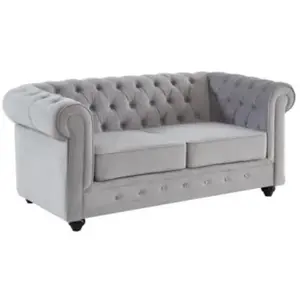 Vente-unique - Canapé 2 Places Chesterfield - Velours Gris Clair pas cher