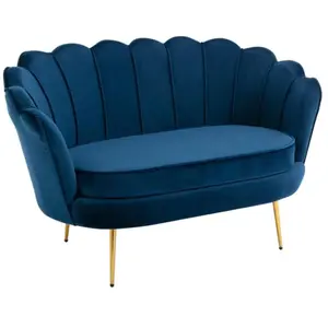 VENTE-UNIQUE Canapé 2 places coquillage en velours bleu nuit DANDELION pas cher