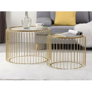 VENTE-UNIQUE Tables basses gigognes en métal et verre - Doré - FERIDA pas cher
