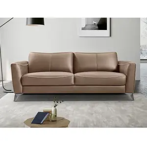 VENTE-UNIQUE Canapé 3 places en cuir marron et passepoil beige BATUCO pas cher