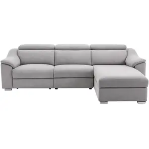 VENTE-UNIQUE Canapé d'angle relax électrique en tissu gris clair PEDRERA - Angle droit pas cher