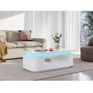 VENTE-UNIQUE Table basse 4 portes et 1 tiroir avec LEDs - MDF - Blanc laqué - VANDANA pas cher