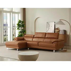 VENTE-UNIQUE Canapé d'angle gauche en cuir premium camel EXCELSIORA pas cher