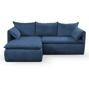 Canapé d'angle velours 4 places bleu nuit pas cher