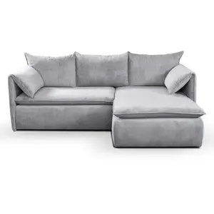 vente-unique.com Canapé d'angle convertible en velours côtelé gris TEODORA de PASCAL MORABITO - Angle droit pas cher