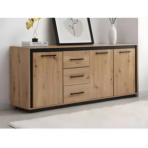 VENTE-UNIQUE Buffet avec 3 portes et 3 tiroirs en MDF - Naturel et noir - NALAMANE pas cher