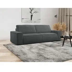 Vente-unique Canapé 4 places convertible en velours côtelé gris anthracite AMELIA pas cher