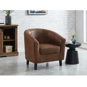 VENTE-UNIQUE Fauteuil cabriolet en microfibre vieillie marron CRISTOBAL II pas cher