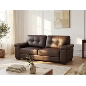Vente-Unique Canapé 3 places en cuir HAZEL - Chocolat - Confort moelleux - Design intemporel pas cher