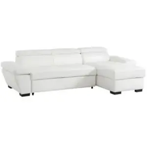 vente-unique.com Canapé d'angle convertible en cuir JONOVA - Blanc - Angle droit pas cher