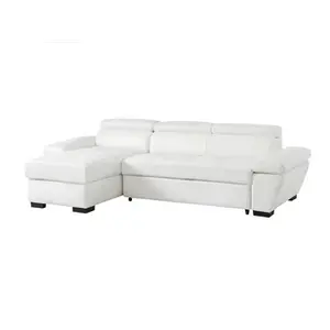 Vente-Unique Canapé d'angle convertible en cuir JONOVA - Blanc - Angle gauche