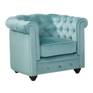 VENTE-UNIQUE Fauteuil en velours CHESTERFIELD - Bleu pastel