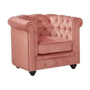 VENTE-UNIQUE Fauteuil en velours CHESTERFIELD - Rose pastel pas cher