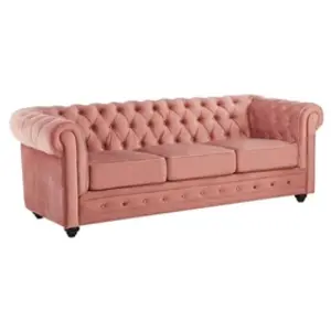 Vente-unique - Canapé 3 places chesterfield - Velours rose pastel pas cher