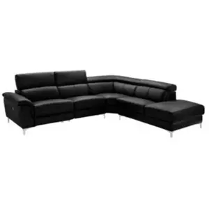 VENTE-UNIQUE Canapé d'angle relax électrique en cuir SITIA - Noir - Angle droit pas cher