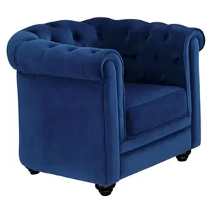 Fauteuil CHESTERFIELD - VENTE-UNIQUE - Velours bleu - 3 places - Classique