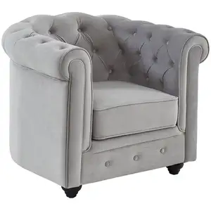 Vente-unique - Fauteuil Chesterfield - Velours Gris Clair